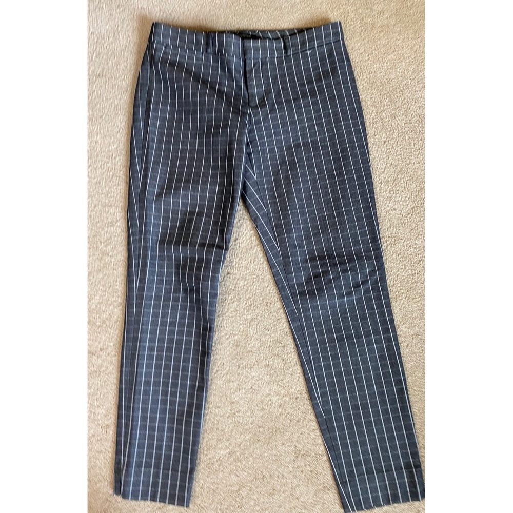 Pinstripe Trousers Women 32 Charcoal Grey Slim Fit Grid Workwear Pants
